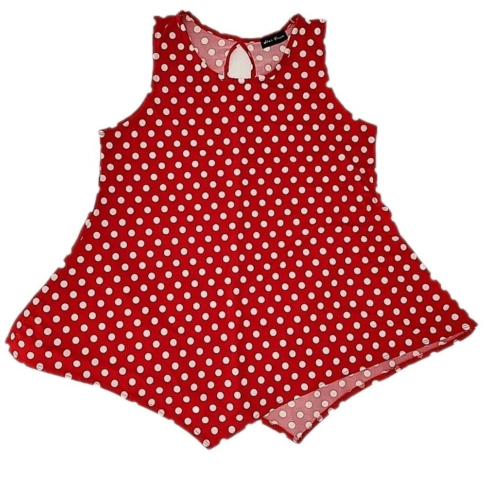 Vintage STAR VIXEN Womens L/XL Red Polka Dot Sleeveless Tunic Top Fresh Fun EUC
